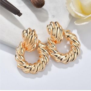 14K Gold Plated Twisted Circle Drop Dangle Earrings